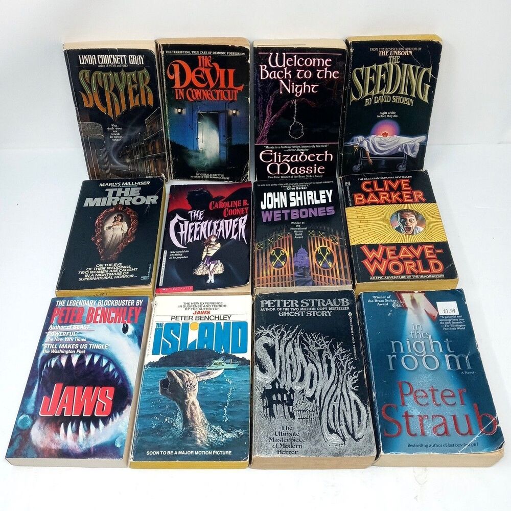 Lot of 12 Vintage Horror Paperback Books Jaws Benchley Straub Clive Barker